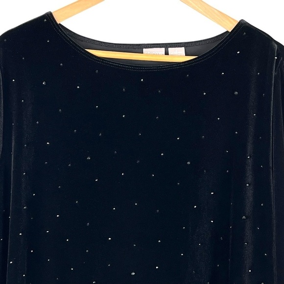 Chico’s Traveler’s Women’s Plus-Sized Black Velour Velvet Embellished Top 20/22 - Picture 3 of 8